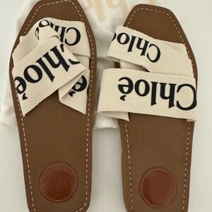 Chloé Woody flat logo ribbon slide sandal